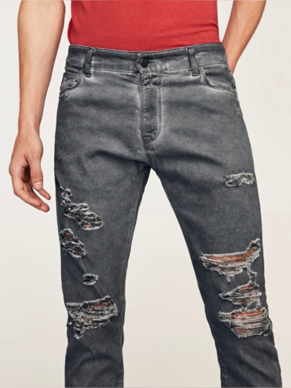 NWT Zara Skinny Fit Ripped and Faded Gray Jeans